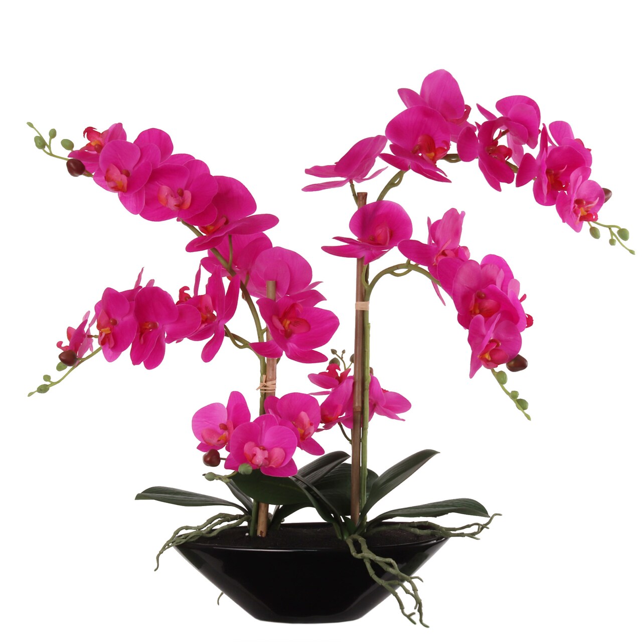 Real Touch Fuchsia Orchid Flowers in Black Ceramic Vase, Floral Home by Artificial Flowers